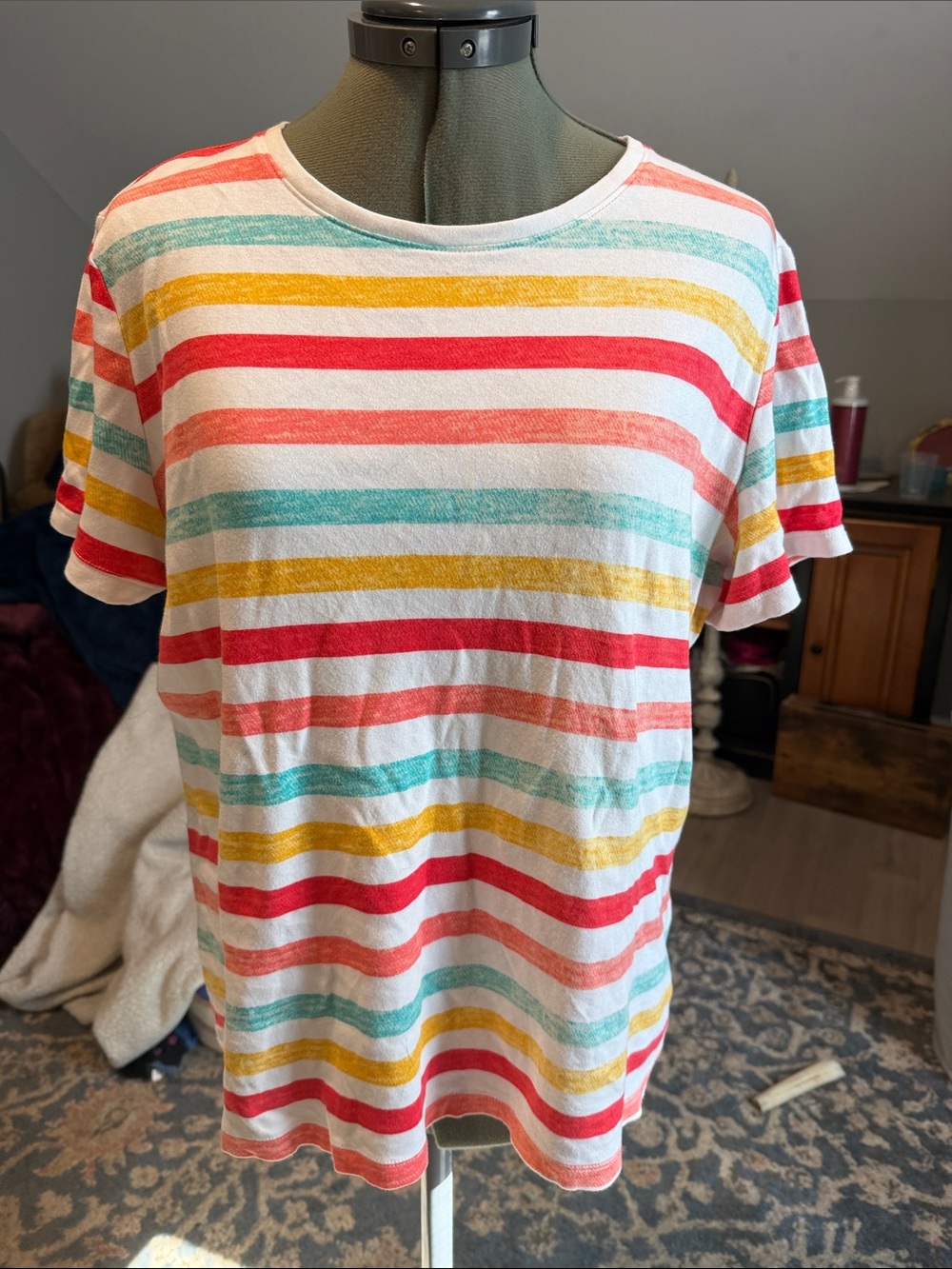 Kim Rogers Multicolor Striped Short Sleeve Crewneck Tee